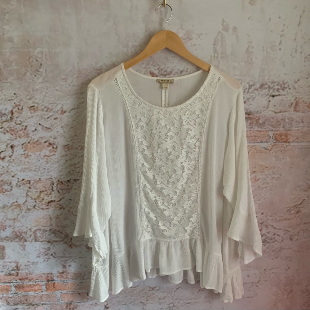 Boho Lace-Front White Women's Blouse